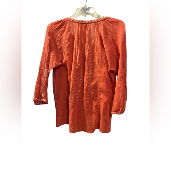Joie Terracotta Embroidered 100% Cotton Long Sleeve Blouse. Size Medium. - Picture 5 of 13